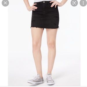 Black denim mini skirt